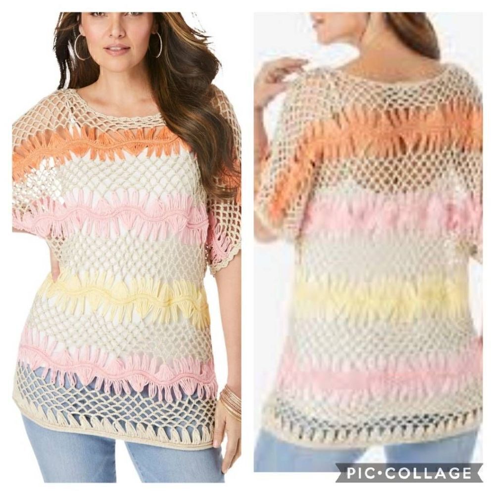 Roman's Multi Crochet Sheer Pullover